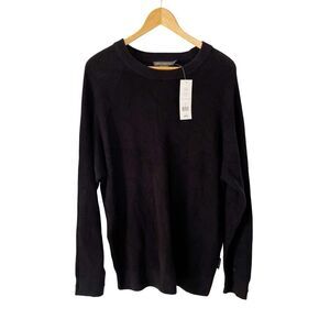 French Connection NWT Black USA Waffle Knit Cotton Crewneck Sweater